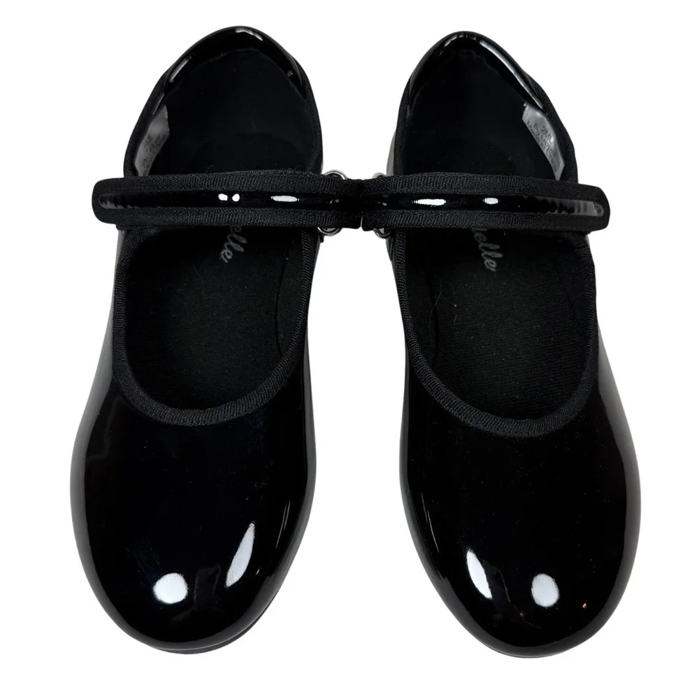 Stelle Black Patent Mary Jane Tap Shoes Kids Size 2ML Hook and Loop Strap